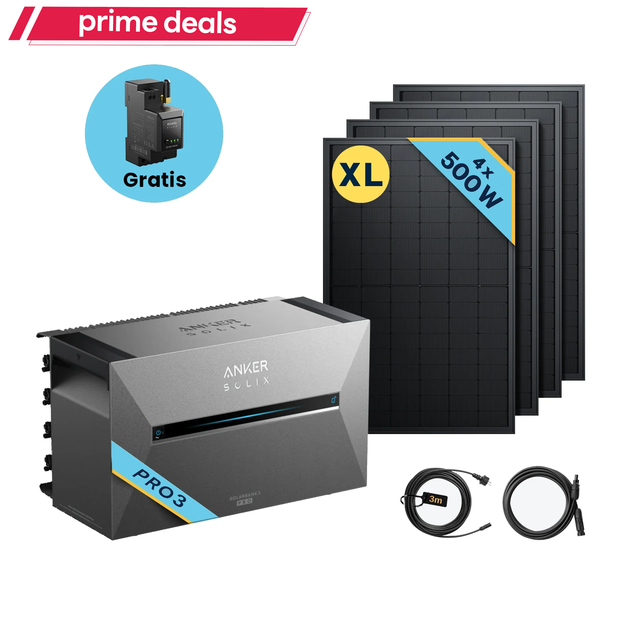 Solarbank 3 E2700 Pro Kraftwerk mit 500Wp Solarmodul und MC4 Solarkabel Set