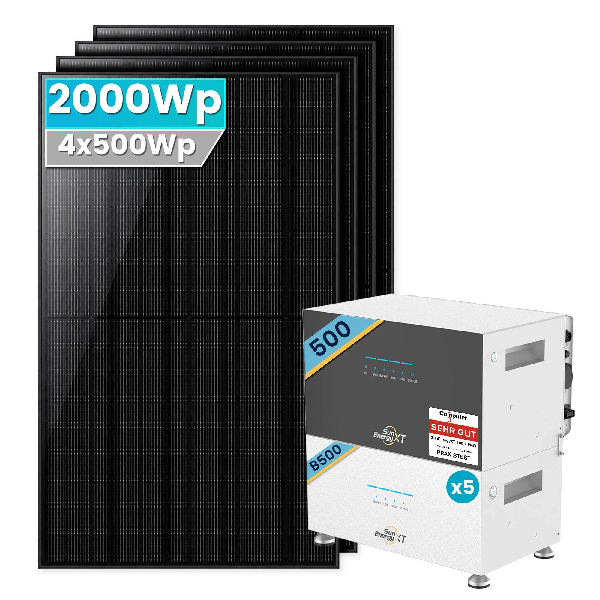 SunEnergyXT 500  Balkonkraftwerk mit Speicher 2000W mit B500x5 Erweiterungsakku Set