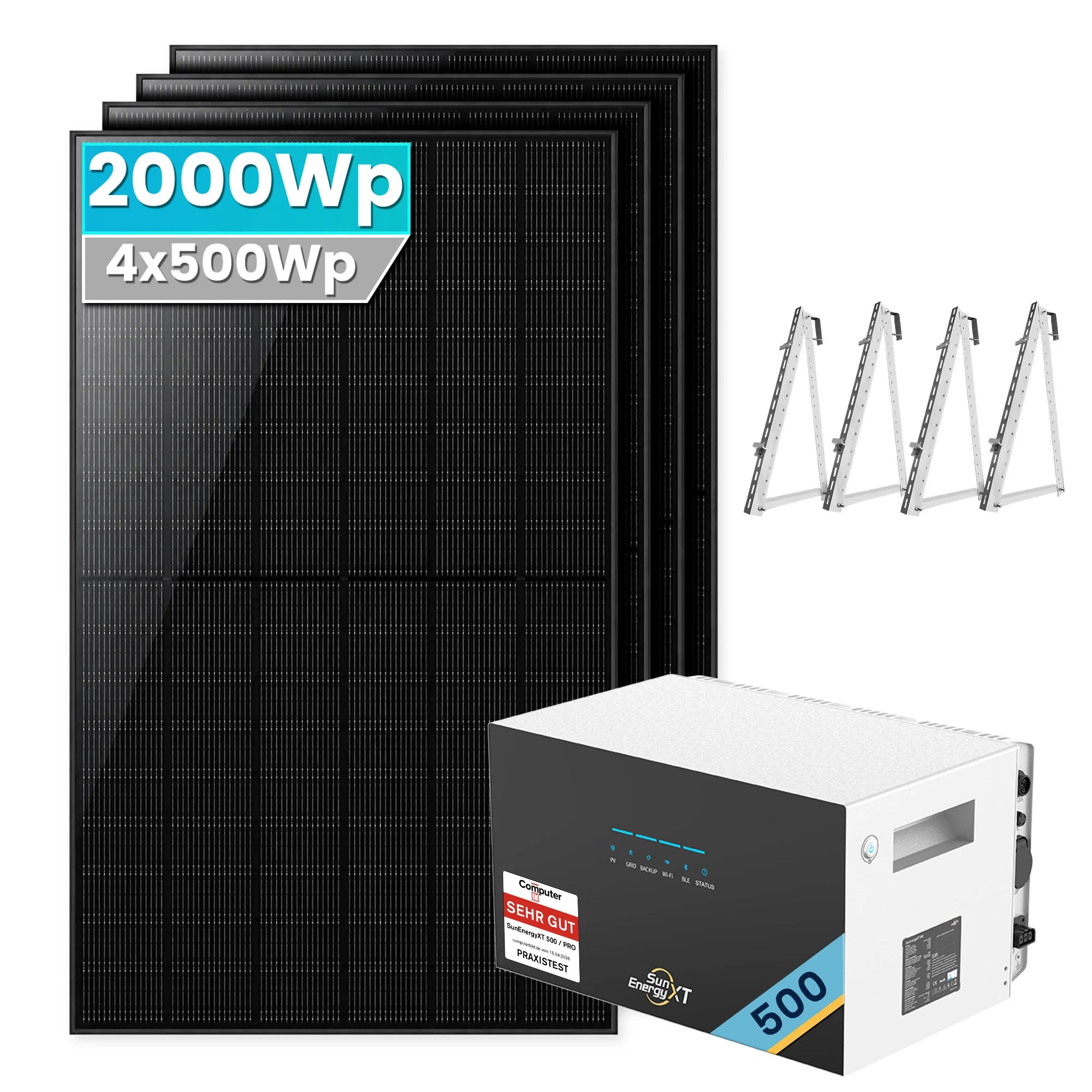 SunEnergyXT 500  Balkonkraftwerk mit Speicher 2000W Balkon halterung Set