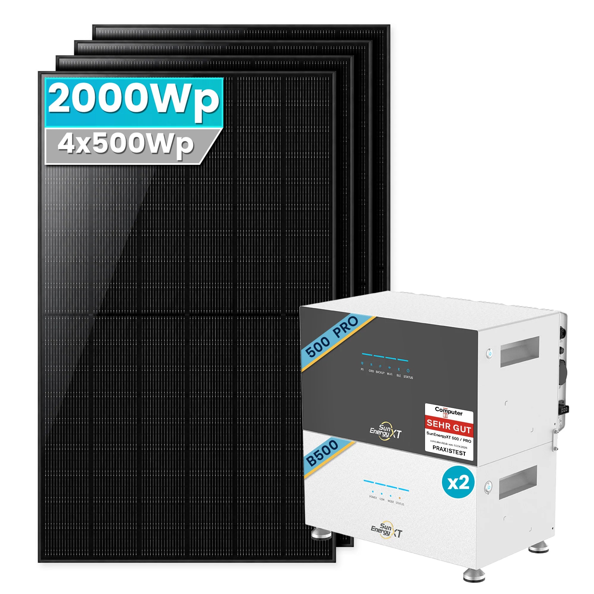 SunEnergyXT 500 Pro Balkonkraftwerk mit Speicher 2000W mit B500x2 Erweiterungsakku Set