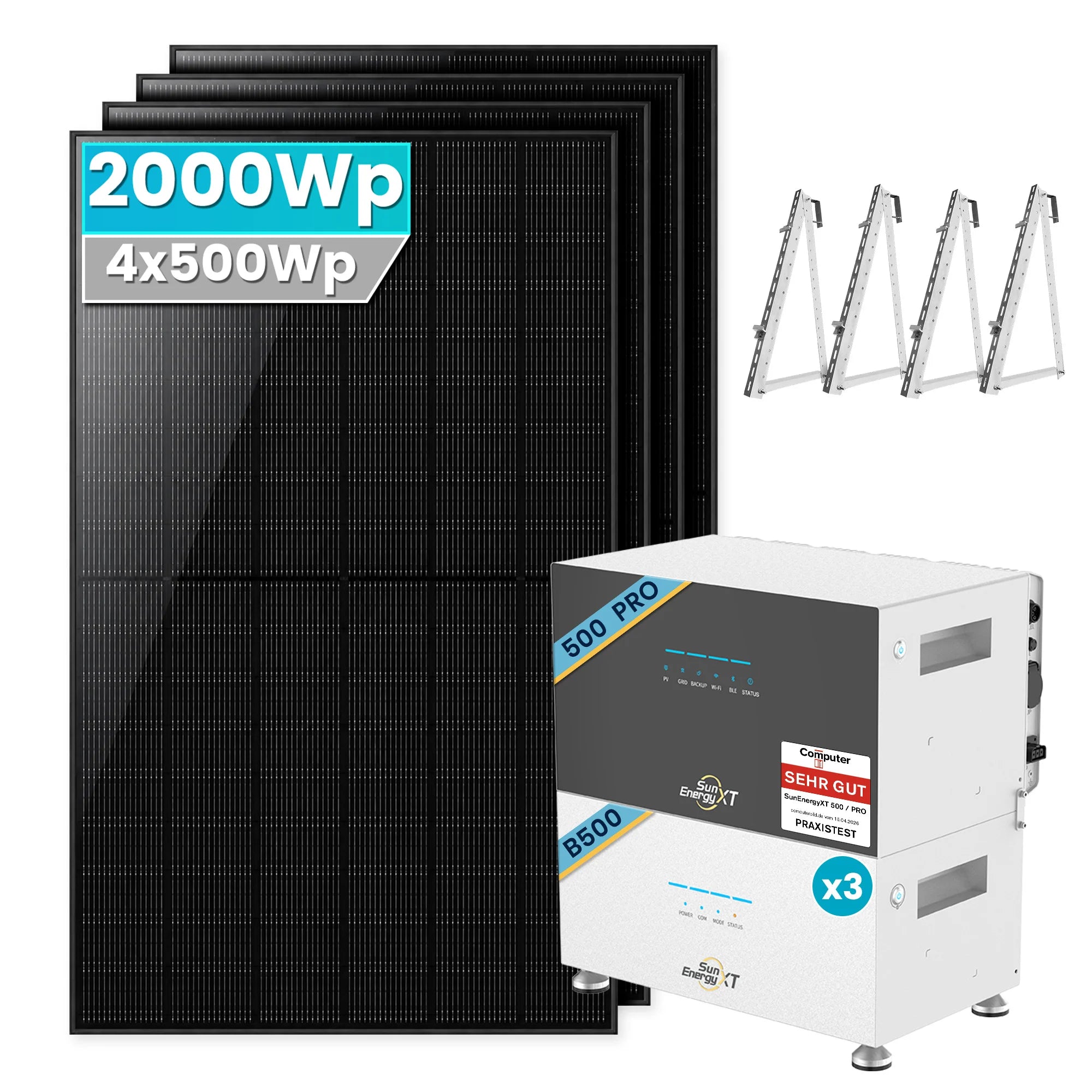 SunEnergyXT 500 Pro Balkonkraftwerk mit Speicher 2000W mit B500x3 Erweiterungsakku Set