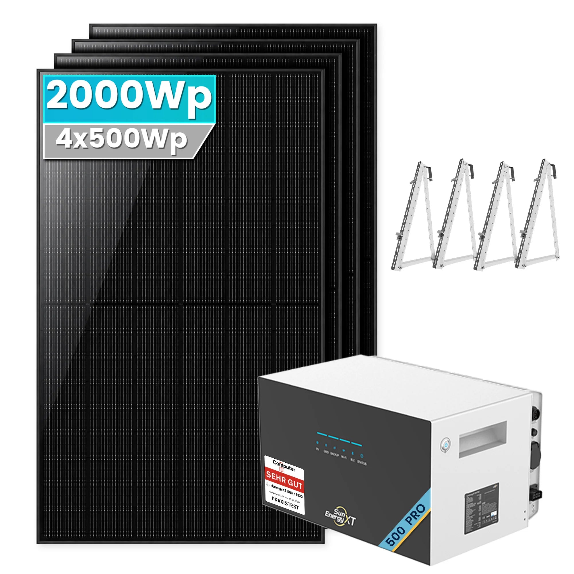 SunEnergyXT 500 Pro Balkonkraftwerk mit Speicher 2000W  Silber Balkon halterung Set