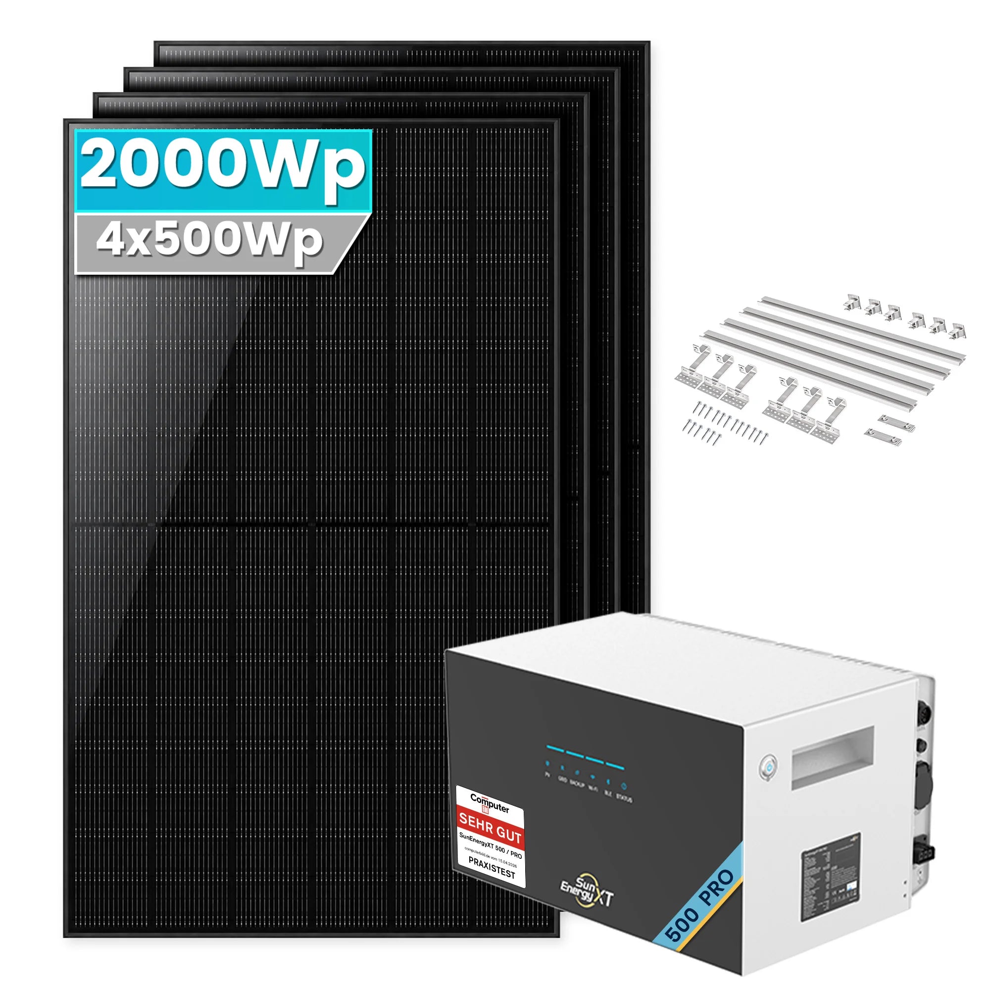 SunEnergyXT 500 Pro Balkonkraftwerk mit Speicher 2000W Ziegeldach halterung Set